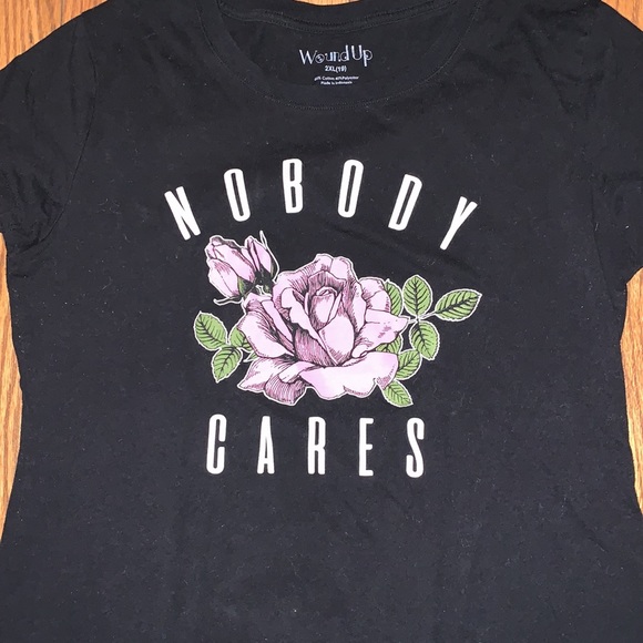 Girls Misses 2XL size 19 NOBODY CARES short sleeve top - Picture 2 of 3